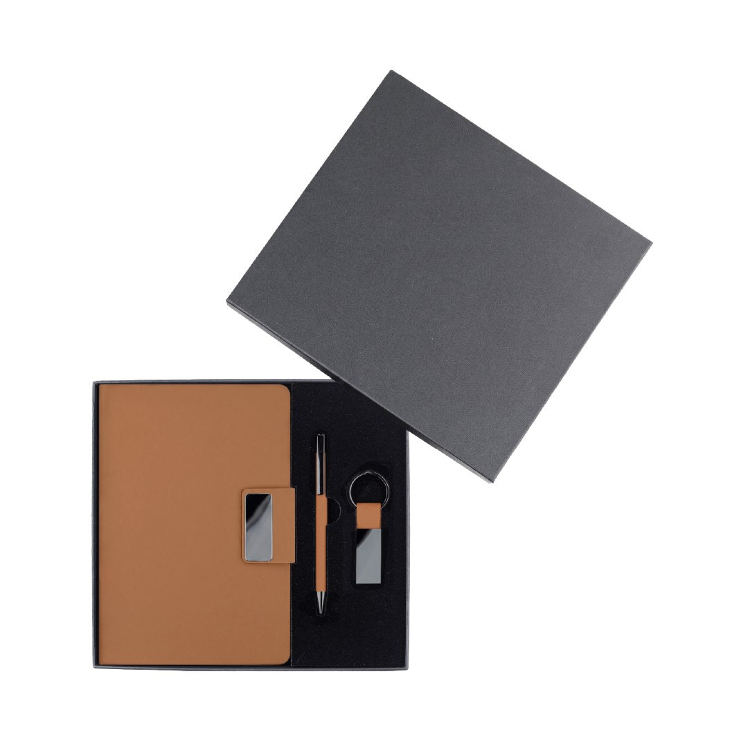 Regent — Giftology Set of Notebook, Keychain and Pen (Tan)