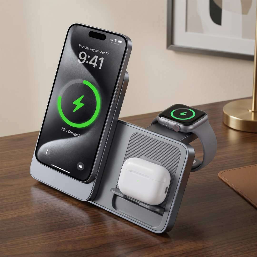 Argene — @memorii Magfold 3 in 1 Wireless Charger Stand - Metallic Grey