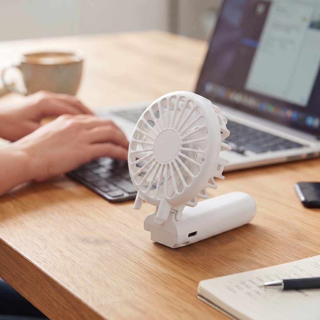 ROTO - Rechargeable Handheld Fan with Foldable Desk Stand - White