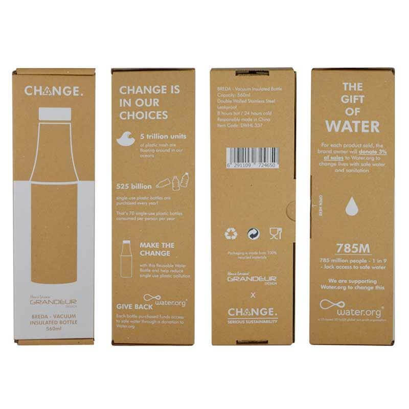 R-BREDA - CHANGE Collection Recycled Insulated Water Bottle - Grey