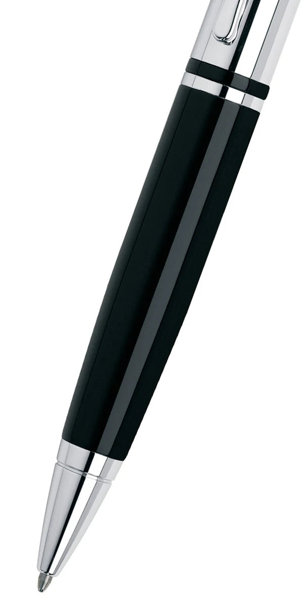 Cross Calais™ Chrome/Black Lacquer with Polished Chrome Appointments Ballpoint Pen (Blue Ink)