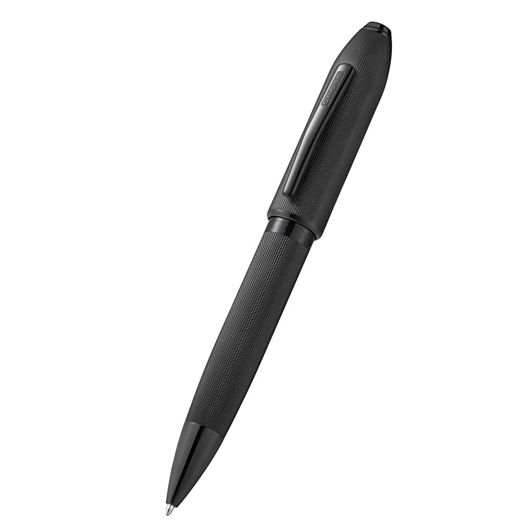 Peerless™ Polished Black PVD Engraved Diamond Pattern with Black PVD Appointments and Swarovski Crystal Ballpoint Pen (Blue Ink)