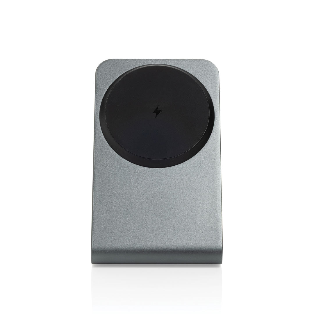 TERRA aluminum 15W magnetic wireless charging phone stand - Grey — view 5 — MaxPrint Dubai
