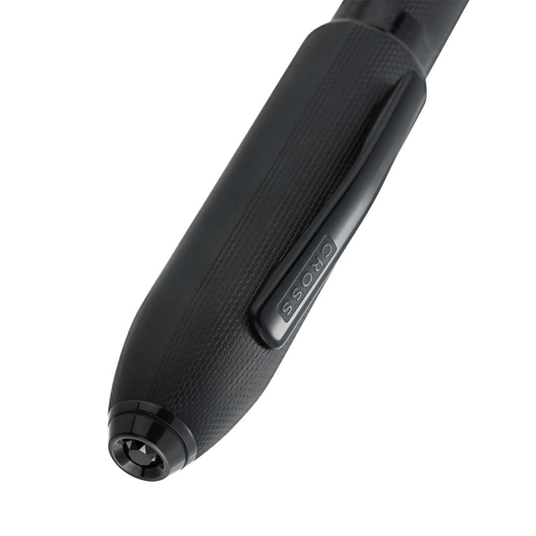 Peerless™ Polished Black PVD Engraved Diamond Pattern with Black PVD Appointments and Swarovski Crystal Rollerball Pen (Blue Ink)