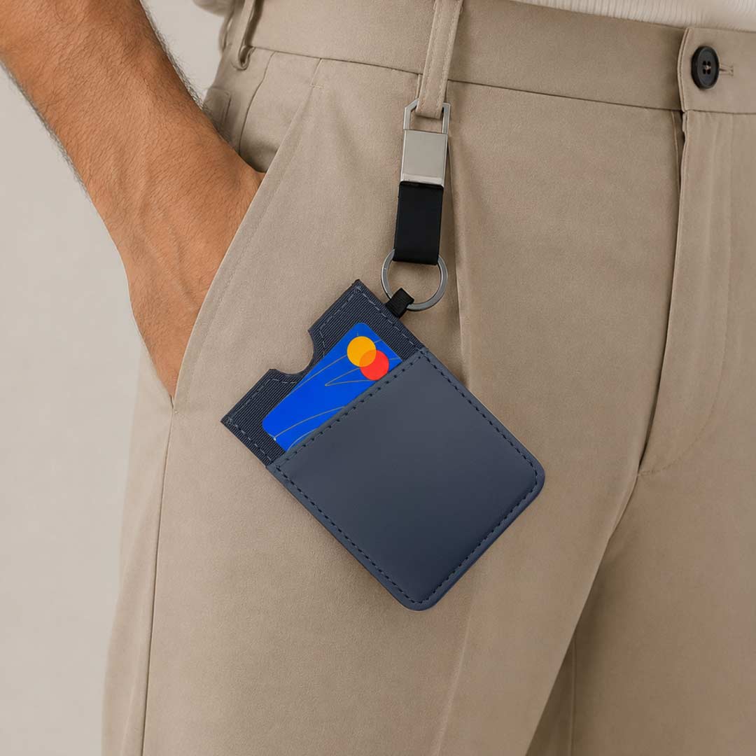 LUGANO - Vertical RFID Cardholder Wallet with Keyring - Navy Blue — view 5 — MaxPrint Dubai
