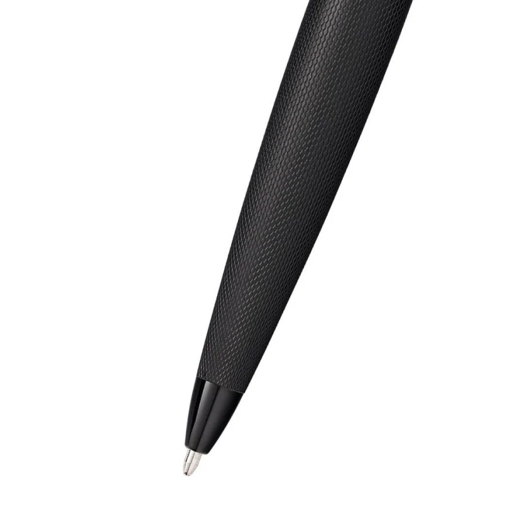 Cross ATX® Brushed Black with Machine-Turned Diamond Pattern Engraving with Polished Black PVD Appointments Ballpoint Pen (Blue Ink)