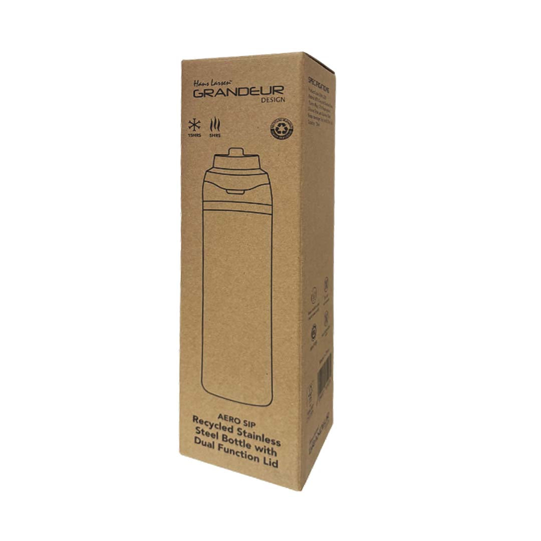 AERO SIP - Hans Larsen Recycled Stainless Steel Bottle with Dual Sip Lid - Black