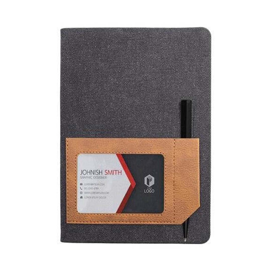 ADANA - Santhome Recycled Canvas A5 Hard Cover Notebook with PU Pocket - Black — view 3 — MaxPrint Dubai