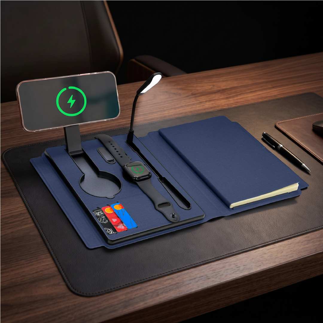 Solais — Santhome Recycled 10000 mAh Power Bank with 15W Magsafe Smart A5 Organizer - Navy Blue