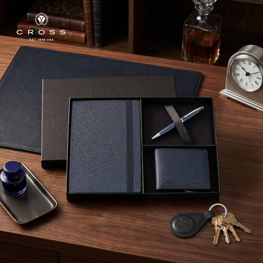 Cross Calais™ Ballpoint Pen with Notebook and Bifold Wallet Gift Set - Blue — view 11 — MaxPrint Dubai