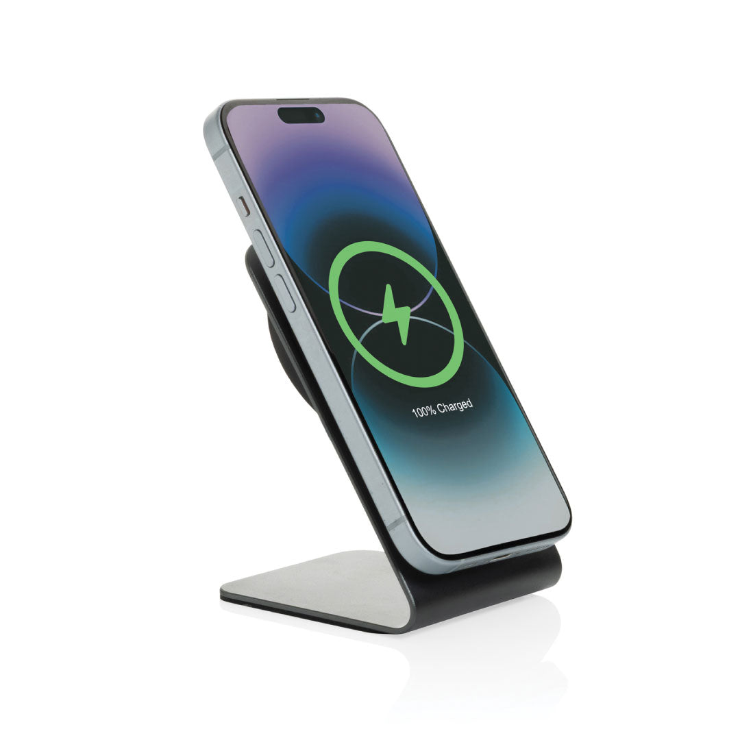 TERRA aluminum 15W magnetic wireless charging phone stand - Grey — view 3 — MaxPrint Dubai