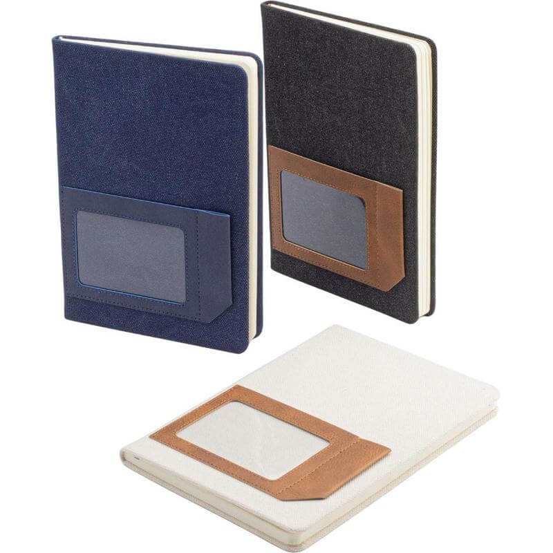 ADANA - Santhome Recycled Canvas A5 Hard Cover Notebook with PU Pocket - Beige — view 4 — MaxPrint Dubai