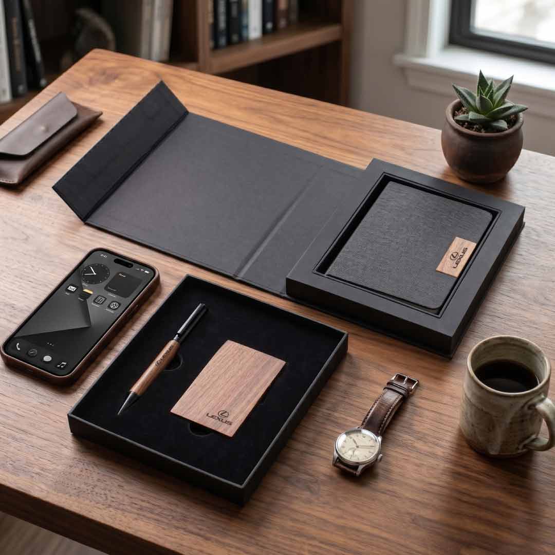 Tulum — Santhome Gift Set with Notebook, Pen and Card Holder with Walnut Accents