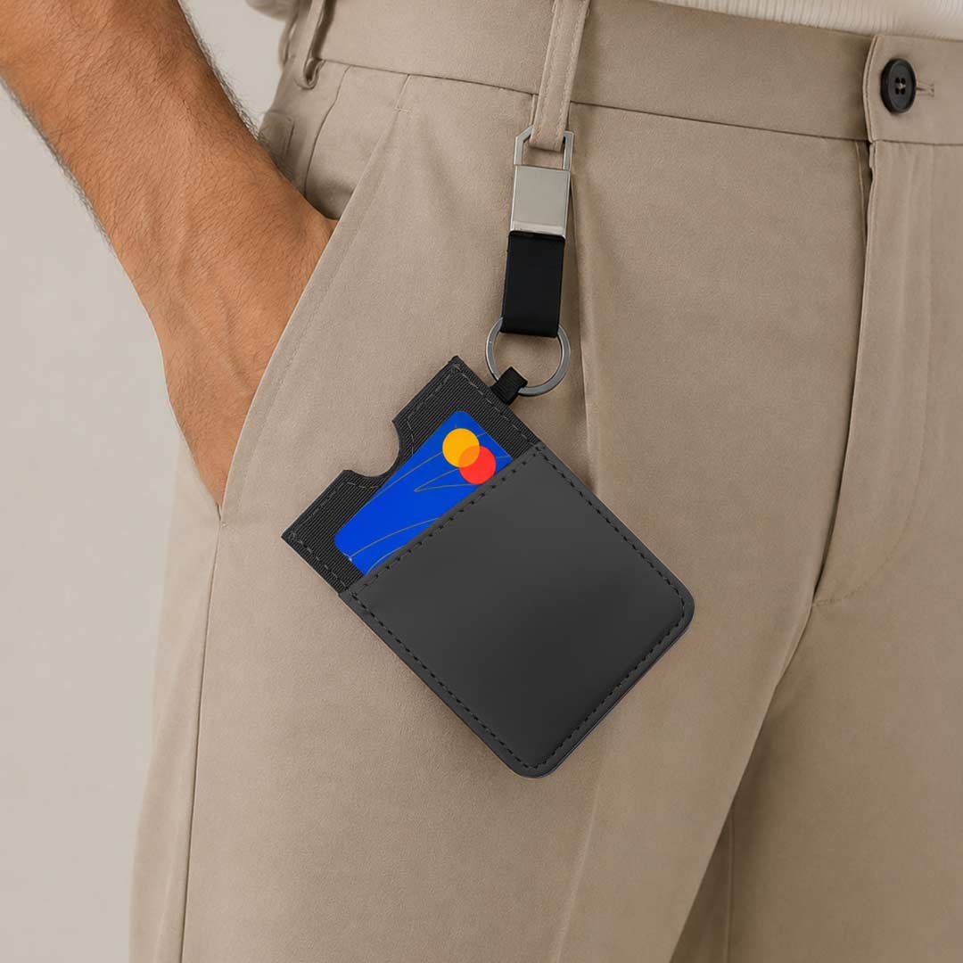 LUGANO - Vertical RFID Cardholder Wallet with Keyring - Carbon — view 5 — MaxPrint Dubai