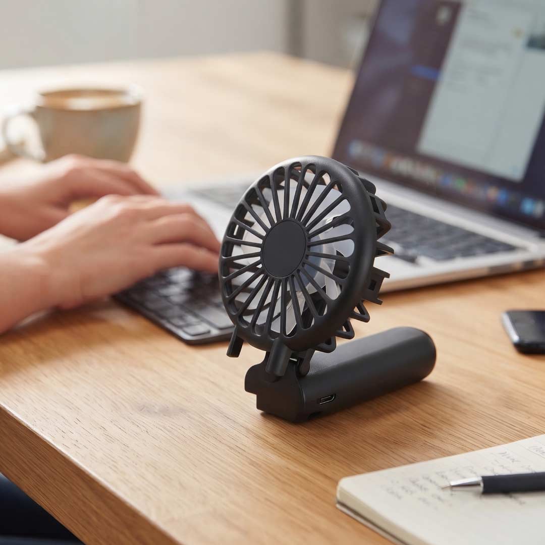 ROTO - Rechargeable Handheld Fan with Foldable Desk Stand - Black