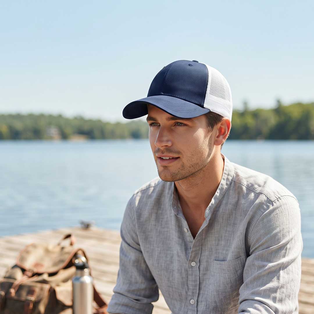 Swift — Santhome 6 Panel Trucker Cap, Navy / White