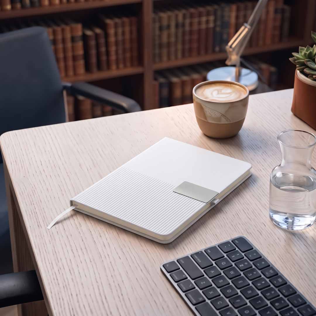 Ripple — Giftology A5 Hard Cover Notebook with Metal Plate, White