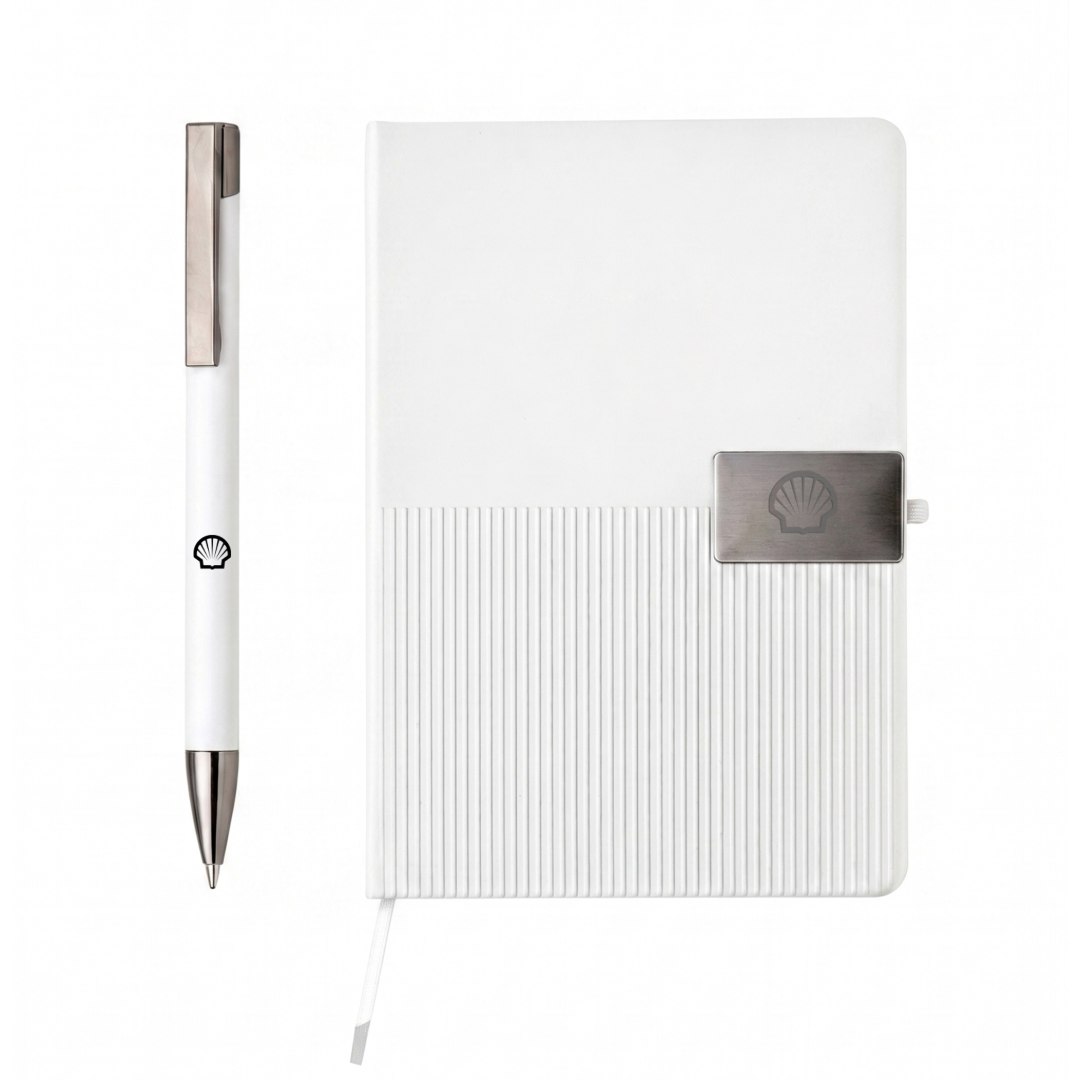Ripple Set — Giftology Set of Notebook and Pen (White)