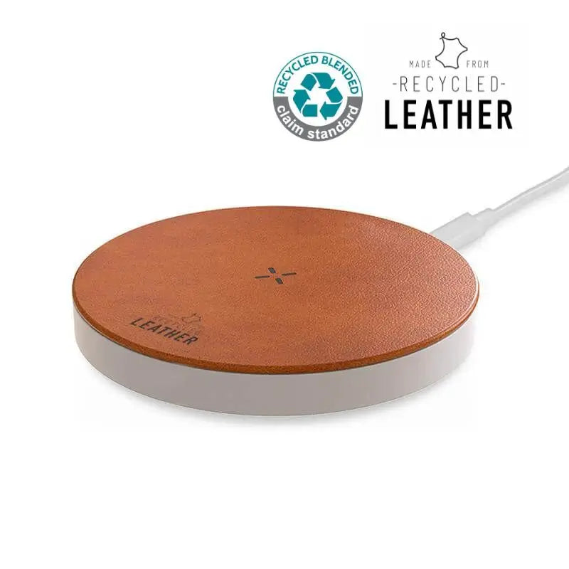 80 ANZIO - Recycled Leather 15W Wireless Charger - White/Tan