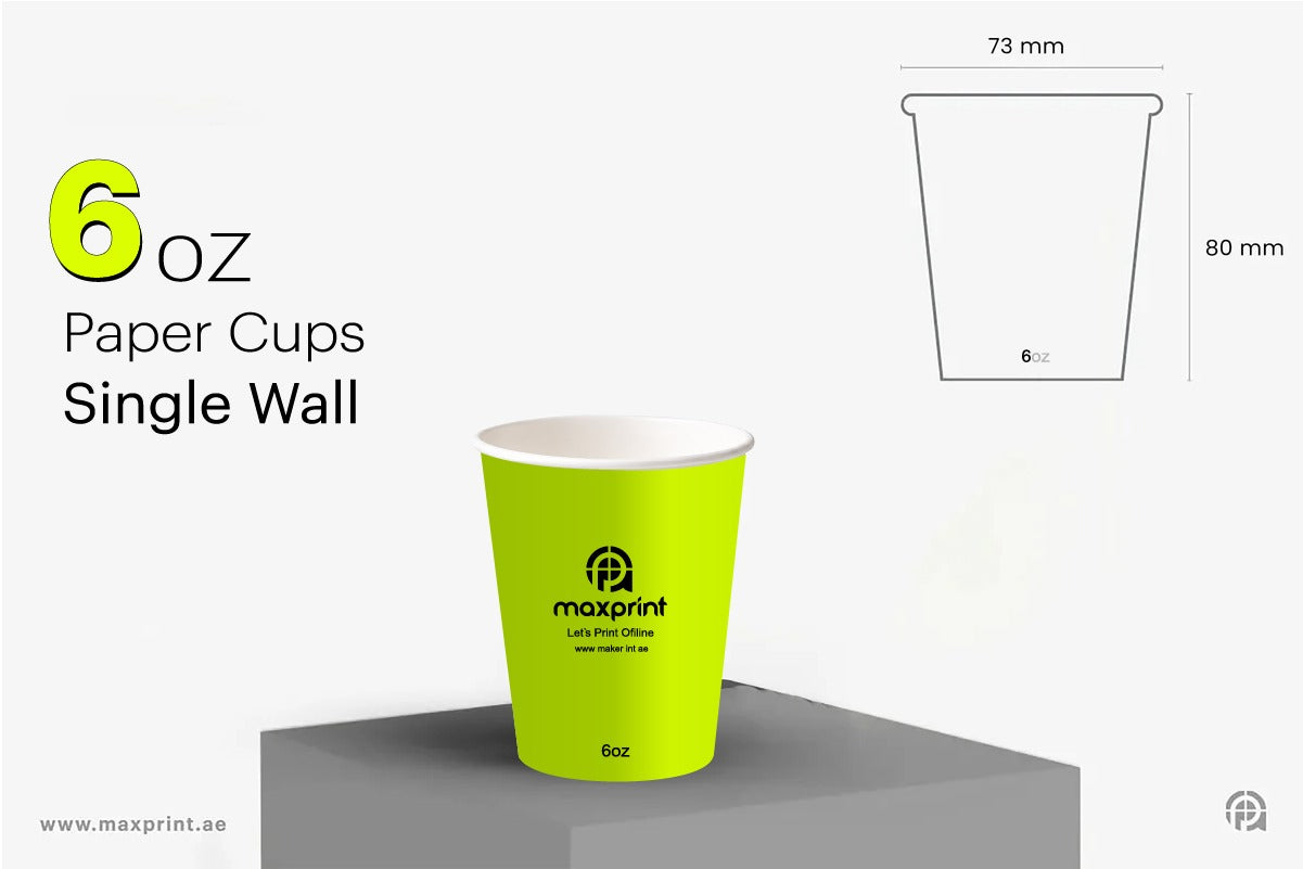 6oz single wall paper cups with logo printing Dubai — 73mm x 80mm