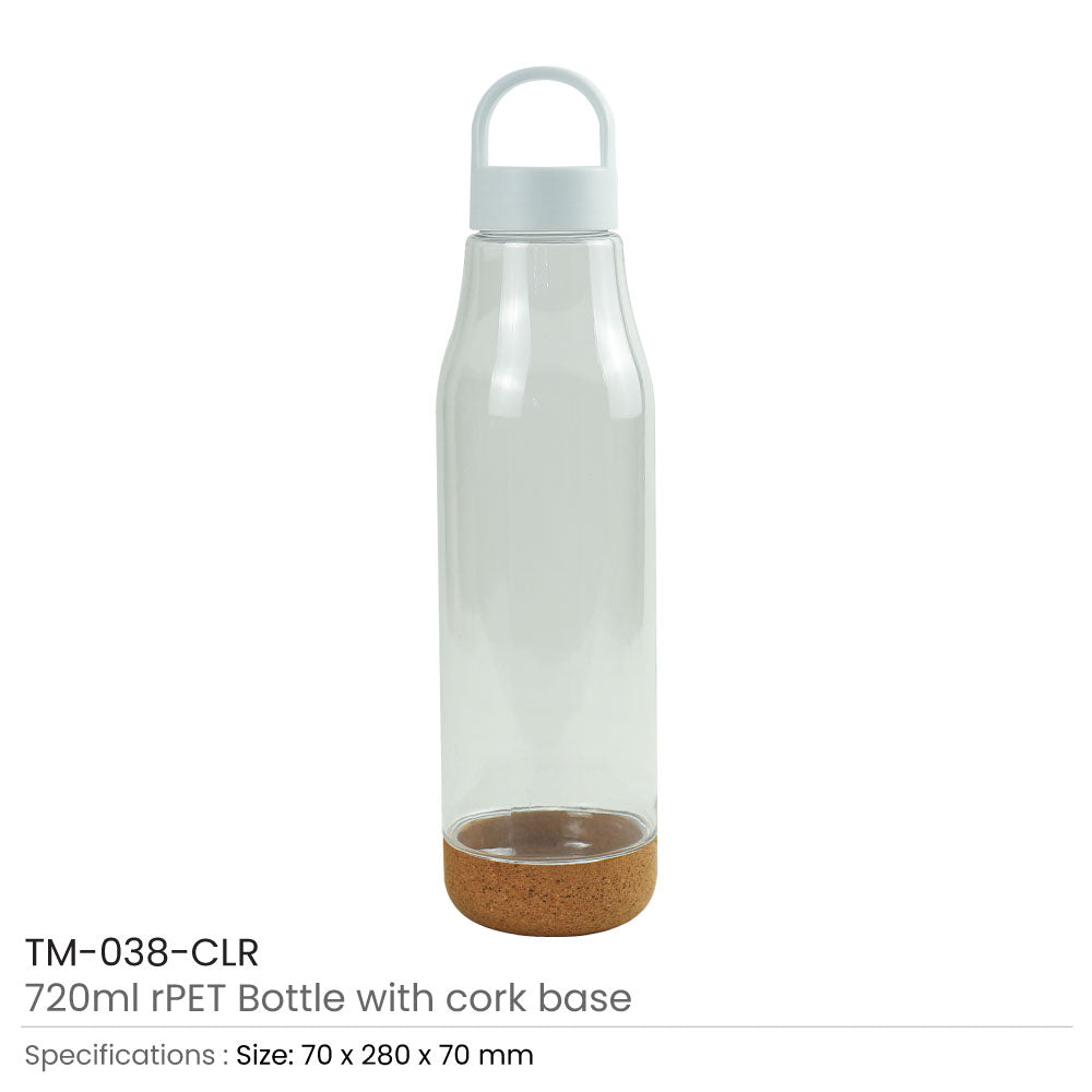 rPET Bottles with Cork Base, Twist-off Lid, Handle 720ml