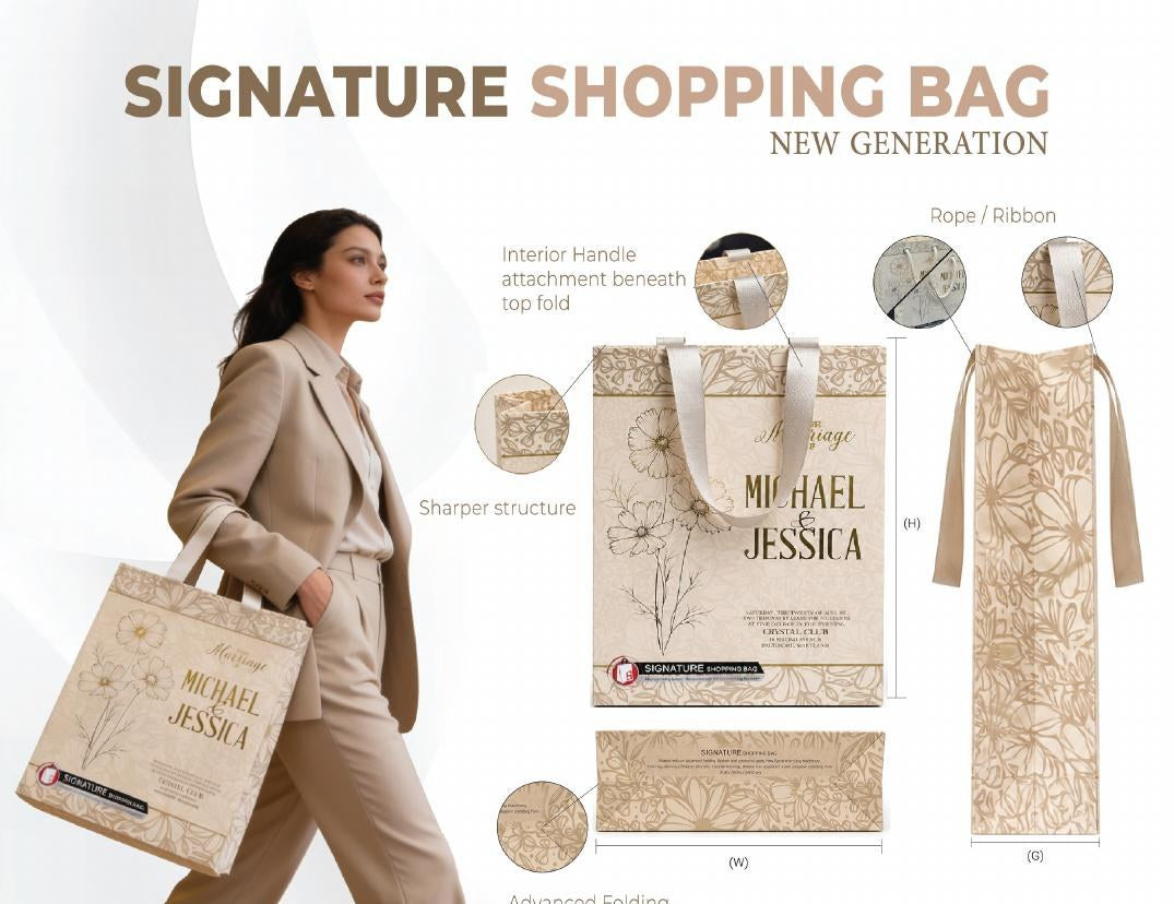 Signature luxury shopping bag A4 24x32x8 cm printed with ribbon handle Dubai