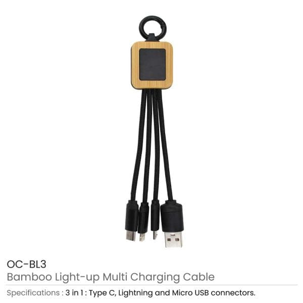50 Bamboo Light Up Logo Multi-Charging Cables