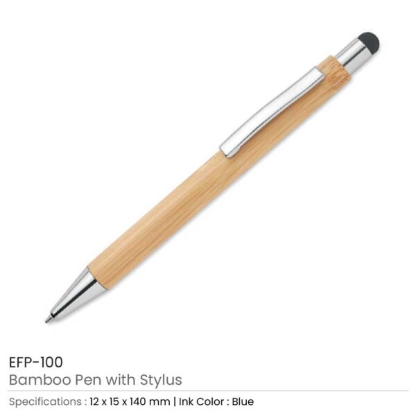 50 Bamboo Pens with Stylus & Blue Color Ink
