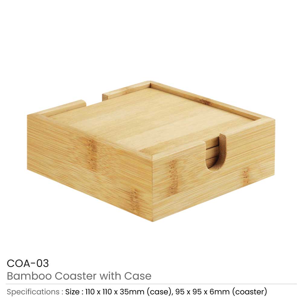 50 Bamboo Tea Coasters with Case