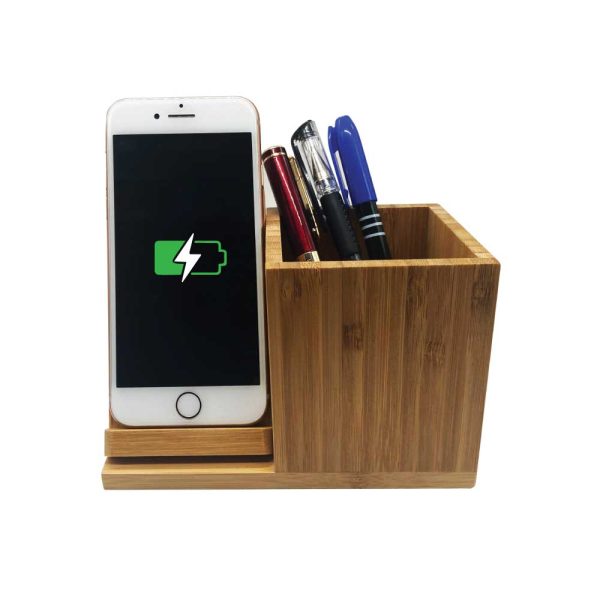 50 Bamboo Pen Holder with 10W Wireless Charger