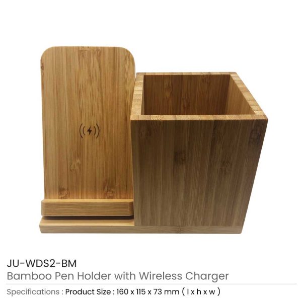 50 Bamboo Pen Holder with 10W Wireless Charger