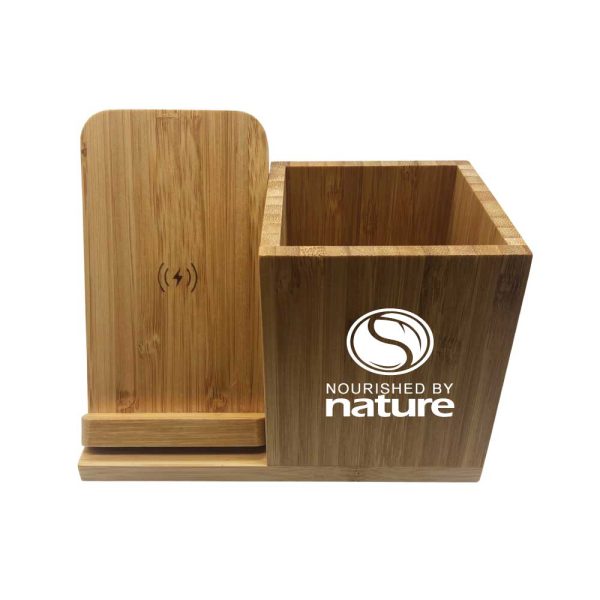 50 Bamboo Pen Holder with 10W Wireless Charger