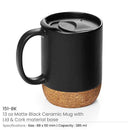 36 Black Ceramic Mugs with Lid and Cork Base
