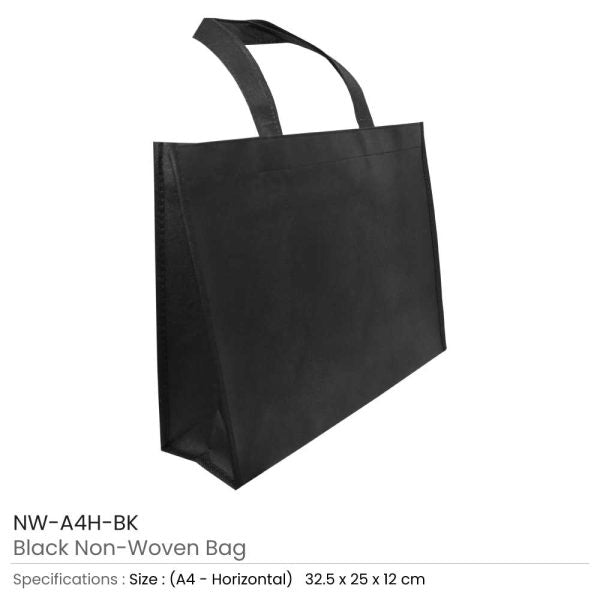 50 A4 Horizontal Black Non Woven Shopping Bags