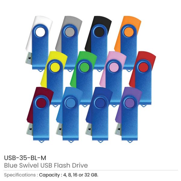 50 Blue Swivel USB Flash Drives - 8 GB