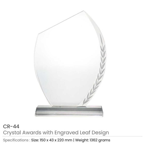 50 Crystal Awards with Engraved Leaf Design & Box