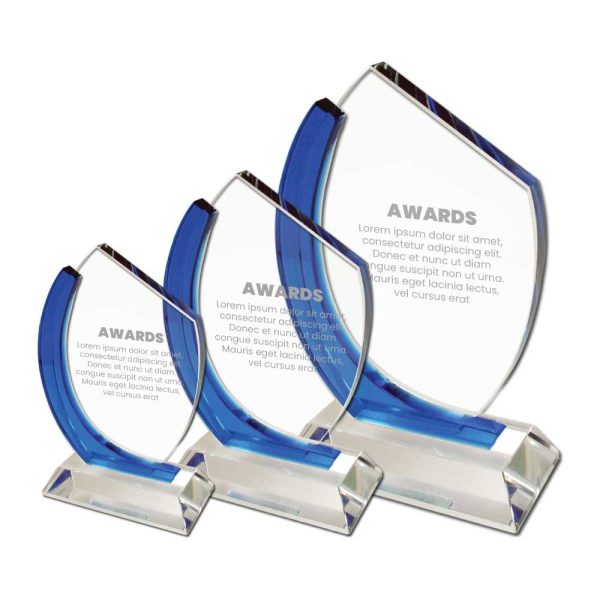 8 Crystal Awards with Blue Design on the side