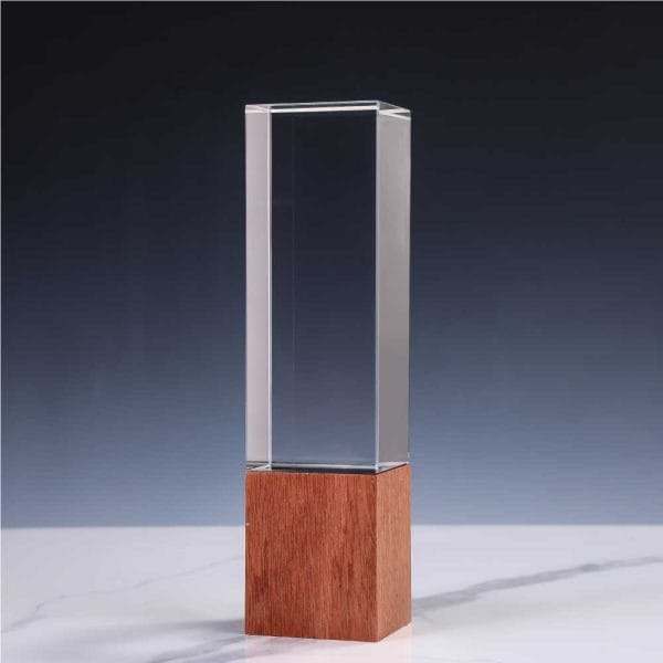 16 Cuboid Shaped Crystal Awards with Wooden Base