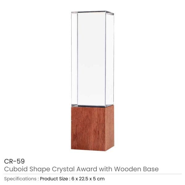 16 Cuboid Shaped Crystal Awards with Wooden Base