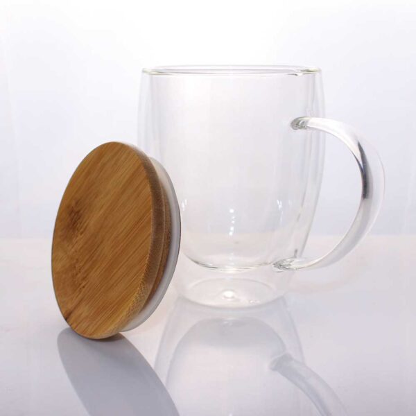 36 Double Wall Clear Glass Mug with Bamboo Lid