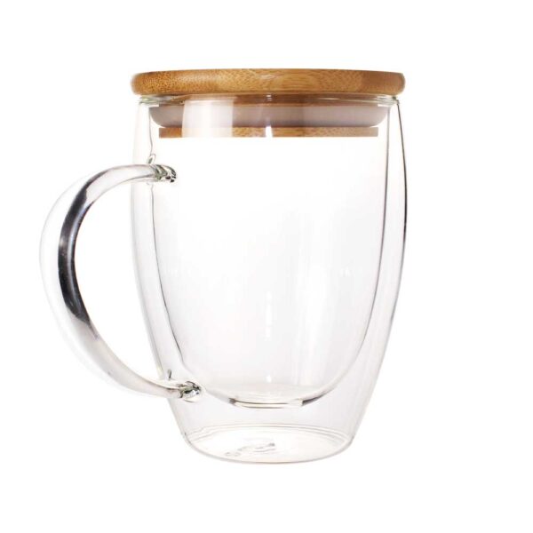 50 Double Wall Clear Glass Mug with Bamboo Lid