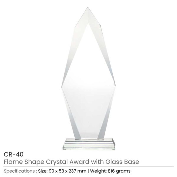 50 Flame Shaped Crystal Awards with Glass base & Box