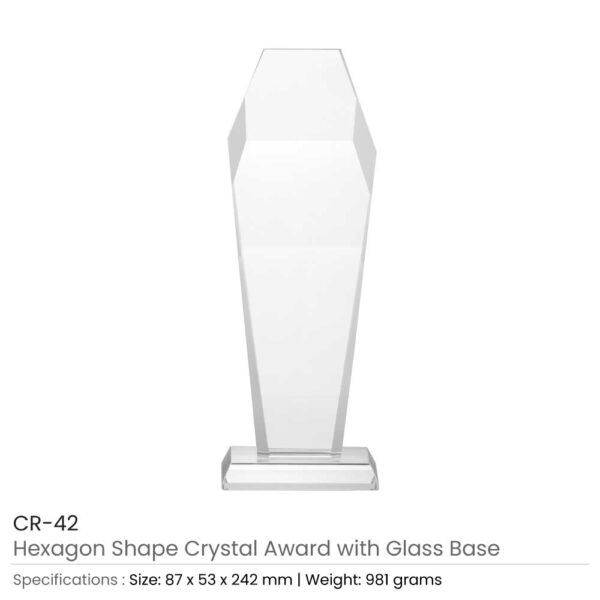 50 Hexagon Shaped Crystal Awards with Glass Base & Box