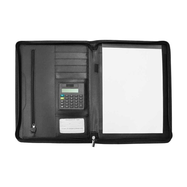 50 Leather Portfolio with Zipper and Calculator