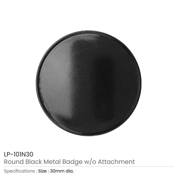 50 Round Black Metal Badges