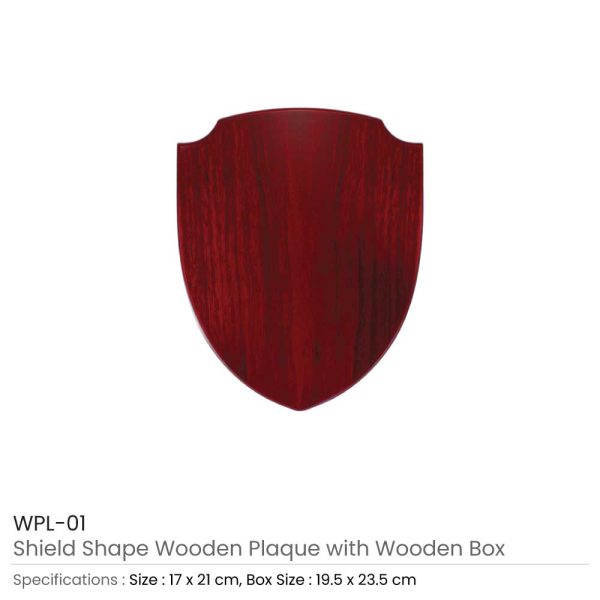 50 Shield Shaped Wooden Plaque with Box - Medium