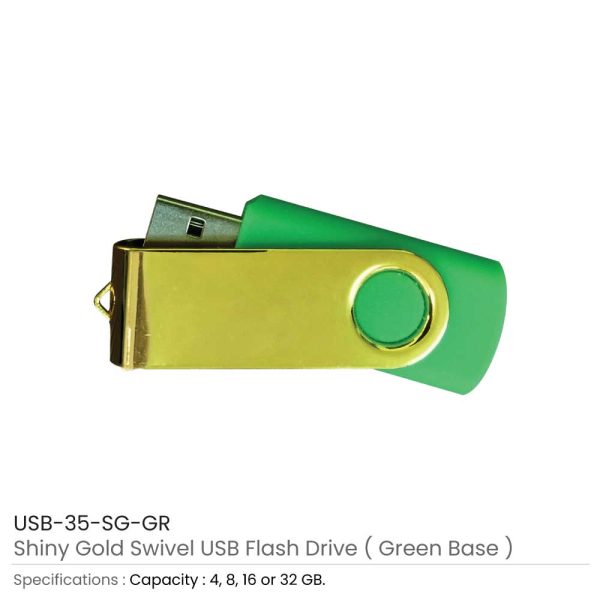 50 Shiny Gold Swivel USB Flash Drives - 32 GB