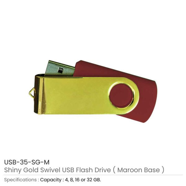 50 Shiny Gold Swivel USB Flash Drives - 32 GB