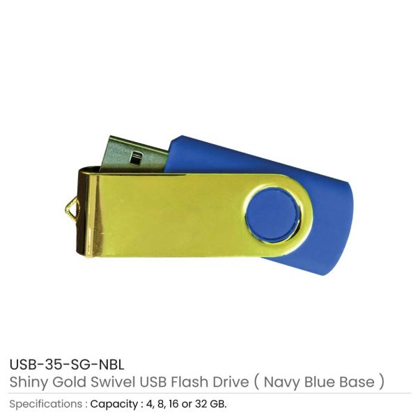 50 Shiny Gold Swivel USB Flash Drives - 32 GB