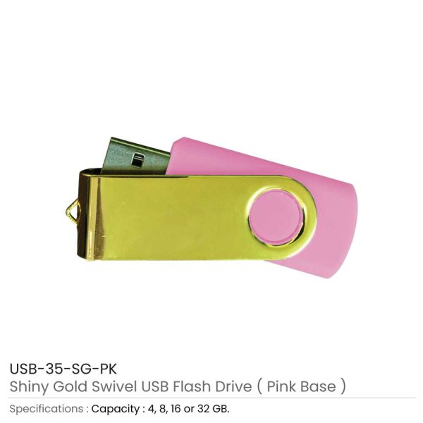 50 Shiny Gold Swivel USB Flash Drives - 32 GB